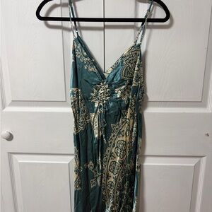 Zara Teal and Cream Patterned Dress